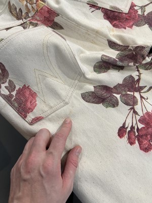 Lot 140 - A Vivienne Westwood men's printed ivory denim ensemble, 'Cafe Society' collection, Spring-Summer 1994