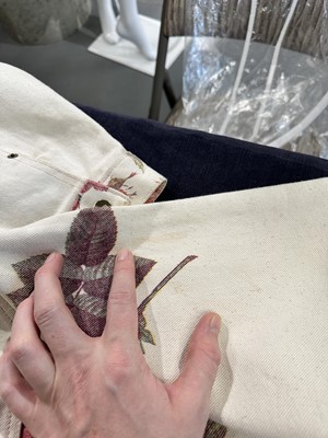 Lot 140 - A Vivienne Westwood men's printed ivory denim ensemble, 'Cafe Society' collection, Spring-Summer 1994