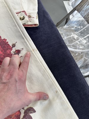 Lot 140 - A Vivienne Westwood men's printed ivory denim ensemble, 'Cafe Society' collection, Spring-Summer 1994