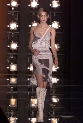 Lot 153 - A Christian Dior by John Galliano newspaper print dress, 'Fly Girl' collection, Autumn-Winter 2000-01