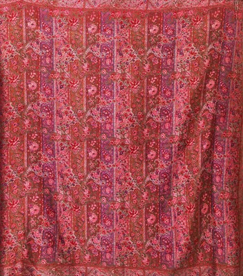 Lot 515 - A fine and unusual jacquard woven silk shawl, French, 1860s