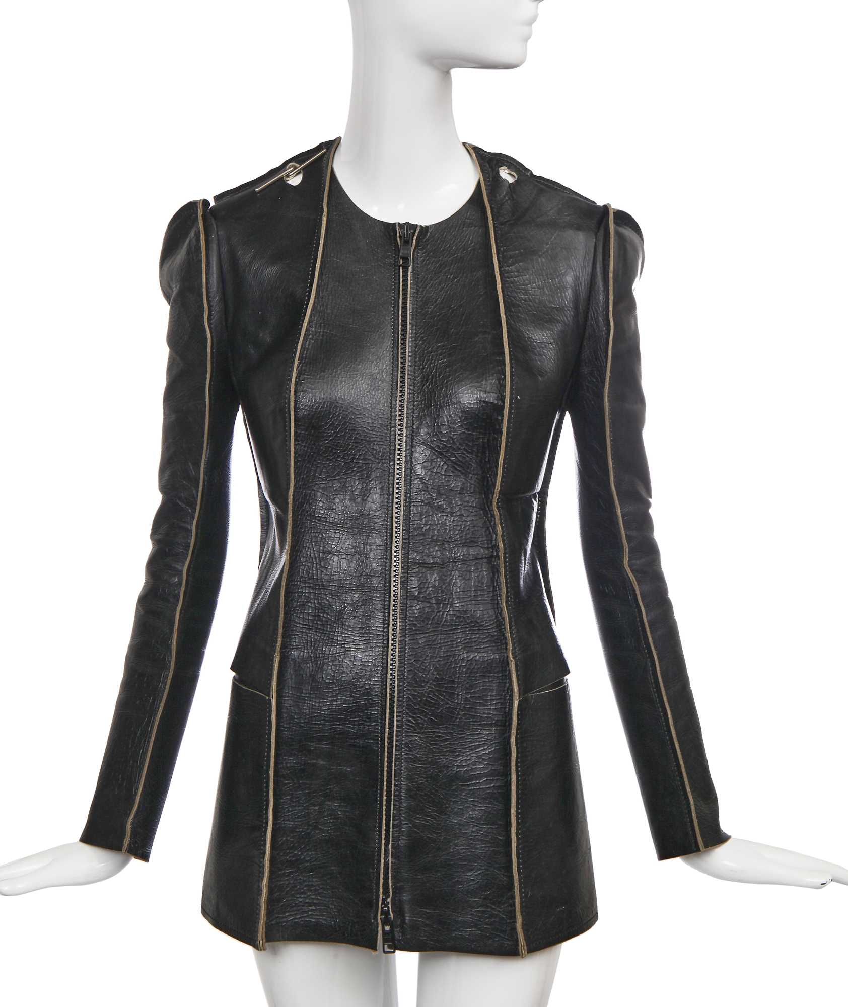 Lot 232 - A Maison Martin Margiela 'Flat' leather jacket and metal hook, Spring-Summer 1998
