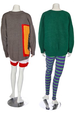 Lot 335 - Two Rodolfo Contreras intarsia-knit jumper ensembles, 1980s