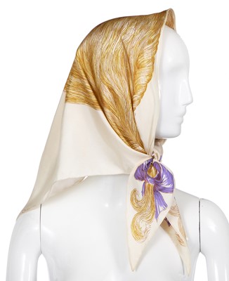 Lot 386 - A rare and early Hubert de Givenchy trompe-l'œil hair-printed silk headscarf, Spring-Summer 1953