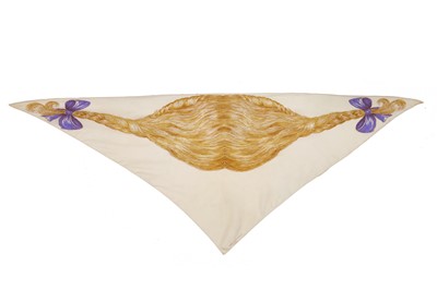 Lot 386 - A rare and early Hubert de Givenchy trompe-l'œil hair-printed silk headscarf, Spring-Summer 1953