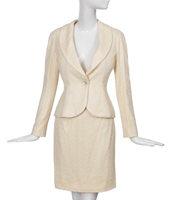 Lot 171 - A Christian Dior by John Galliano cream silk broderie anglaise suit, pre-collection 2008