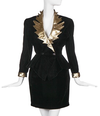 Lot 140 - A Thierry Mugler black velvet and gold lamé suit, circa 1`990