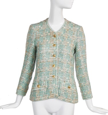 Lot 46 - A Gabrielle Chanel haute couture blue and white tweed jacket, circa 1970