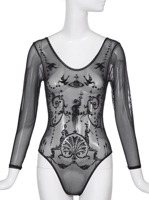 Lot 111 - A Vivienne Westwood flocked black tulle 'Boulle' body, 1992