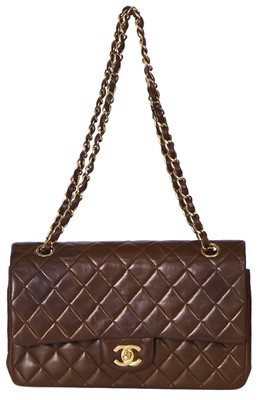 Lot 23 - A Chanel quilted chocolate brown lambskin leather 2.55 classic flap bag, 2002-2003