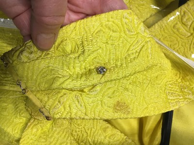 Lot 343 - A Christian Dior New York yellow matelassé silk evening gown, circa 1965