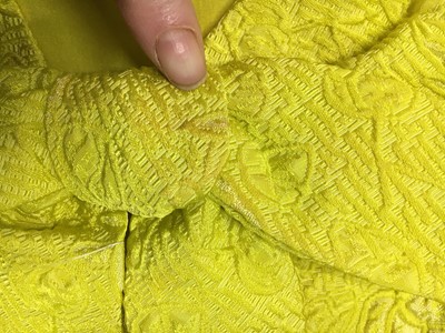 Lot 343 - A Christian Dior New York yellow matelassé silk evening gown, circa 1965