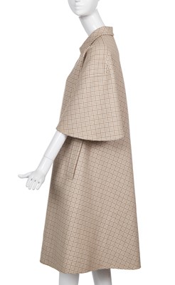 Lot 354 - A Madame Grès haute couture beige and white checked wool coat, 1960s