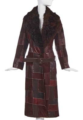 Lot 96 - An Alexander McQueen patchwork leather and fur coat, 'Eshu' collection, Autumn-Winter 2000-01