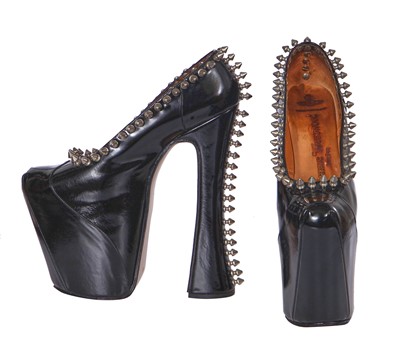 Lot 104 - A pair of Vivienne Westwood studded patent leather Super Elevated platform heels, circa 1993