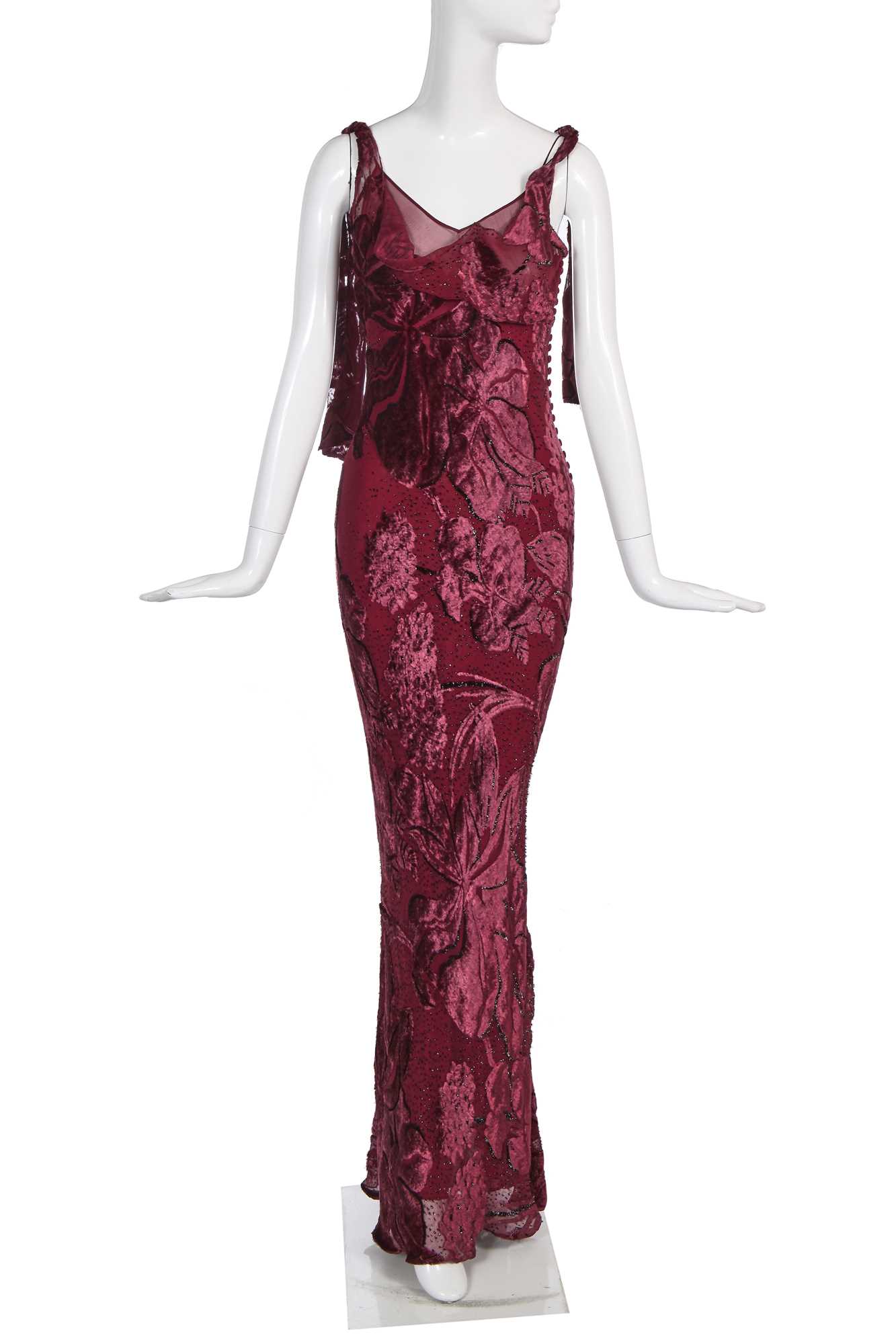 Click for high resolution Lot 90 - A John Galliano wine silk and velvet evening gown, 'Welcome to our Playground' collection, Autumn-Winter 2000-01