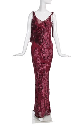 Lot 90 - A John Galliano wine silk and velvet evening gown, 'Welcome to our Playground' collection, Autumn-Winter 2000-01