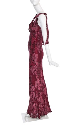 Lot 90 - A John Galliano wine silk and velvet evening gown, 'Welcome to our Playground' collection, Autumn-Winter 2000-01