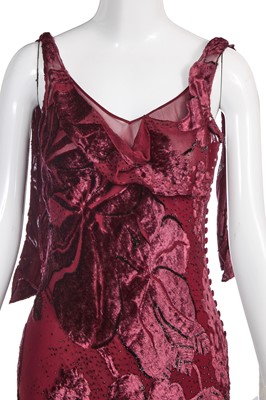 Lot 90 - A John Galliano wine silk and velvet evening gown, 'Welcome to our Playground' collection, Autumn-Winter 2000-01
