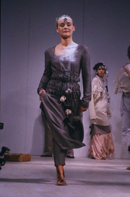 Lot 275 - A rare John Galliano navy linen dress/jumpsuit, 'Fallen Angels' collection, Spring-Summer 1986