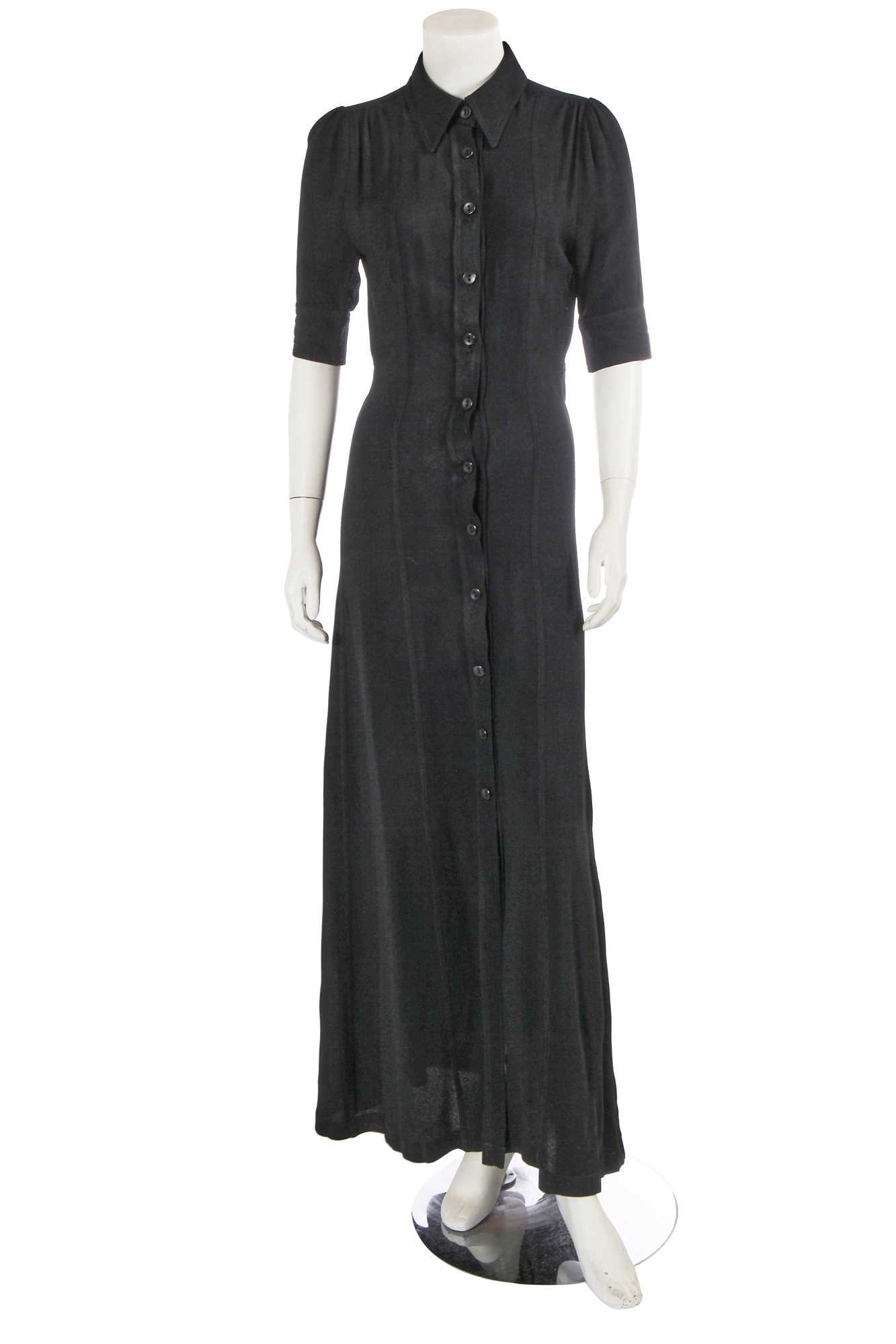 Lot 467 - An Ossie Clark black moss crêpe coat/dress, 1970s