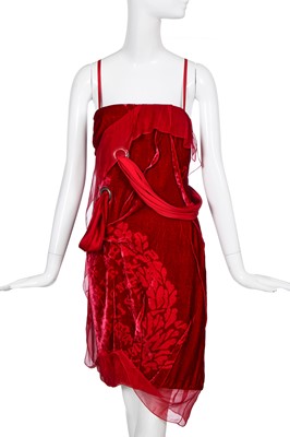 Lot 187 - A Chirstian Dior by John Galliano scarlet devoré velvet cocktail dress, 'Gothic Chic' collection, Autumn-Winter 2006-07