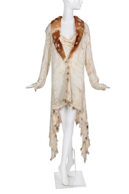 Lot 188 - A John Galliano intentionally stained ivory knitted viscose ensemble, 'Techno Romance' collection, Autumn-Winter 2001-02