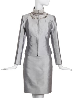 Lot 181 - A Christian Dior by John Galliano silver slubbed silk suit, Autumn-Winter 2004-05