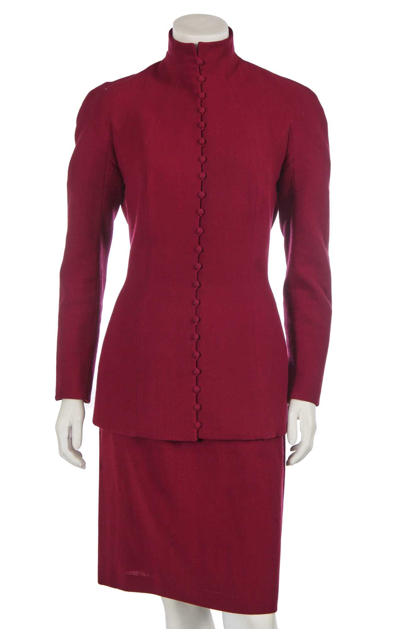 Lot 301 - A John Galliano deep magenta wool crêpe suit, 'Cabaret' collection, Autumn-Winter 1998-99