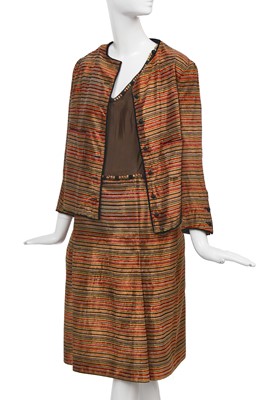 Lot 149 - A Chanel haute couture by Jean Cazaubon and Yvonne Dudel striped velvet ensemble, circa 1975