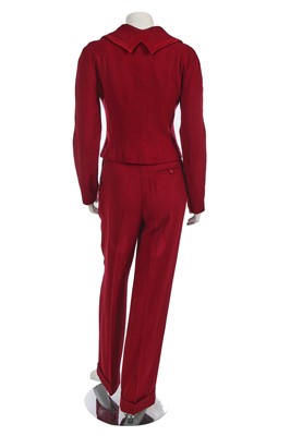 Lot 299 - A John Galliano burgundy wool crêpe suit, 'Maori' collection, Autumn-Winter 1999-2000