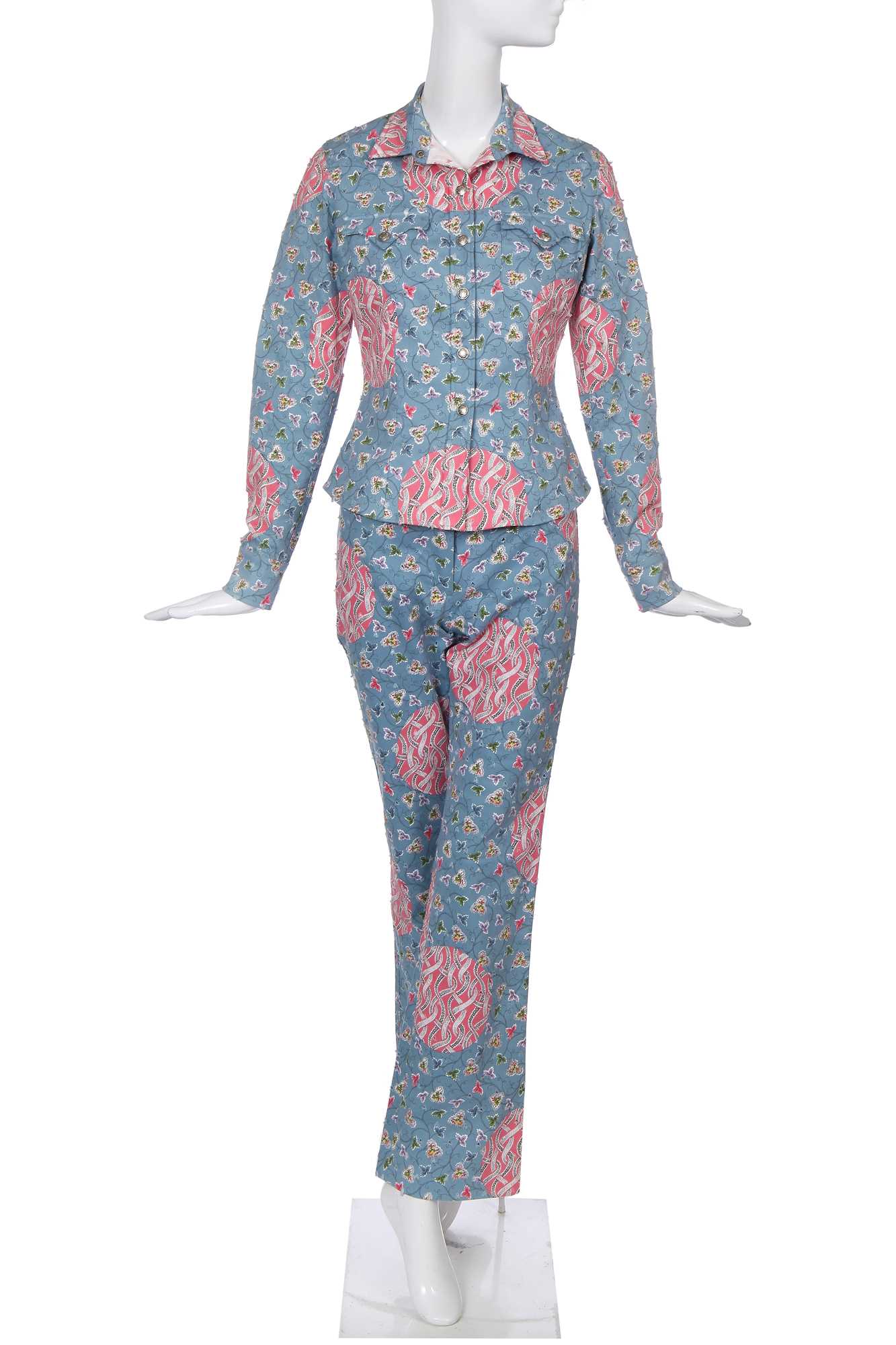 Lot 253 - A Christian Dior by John Galliano printed and perforated cotton drill suit, pre-collection 2003