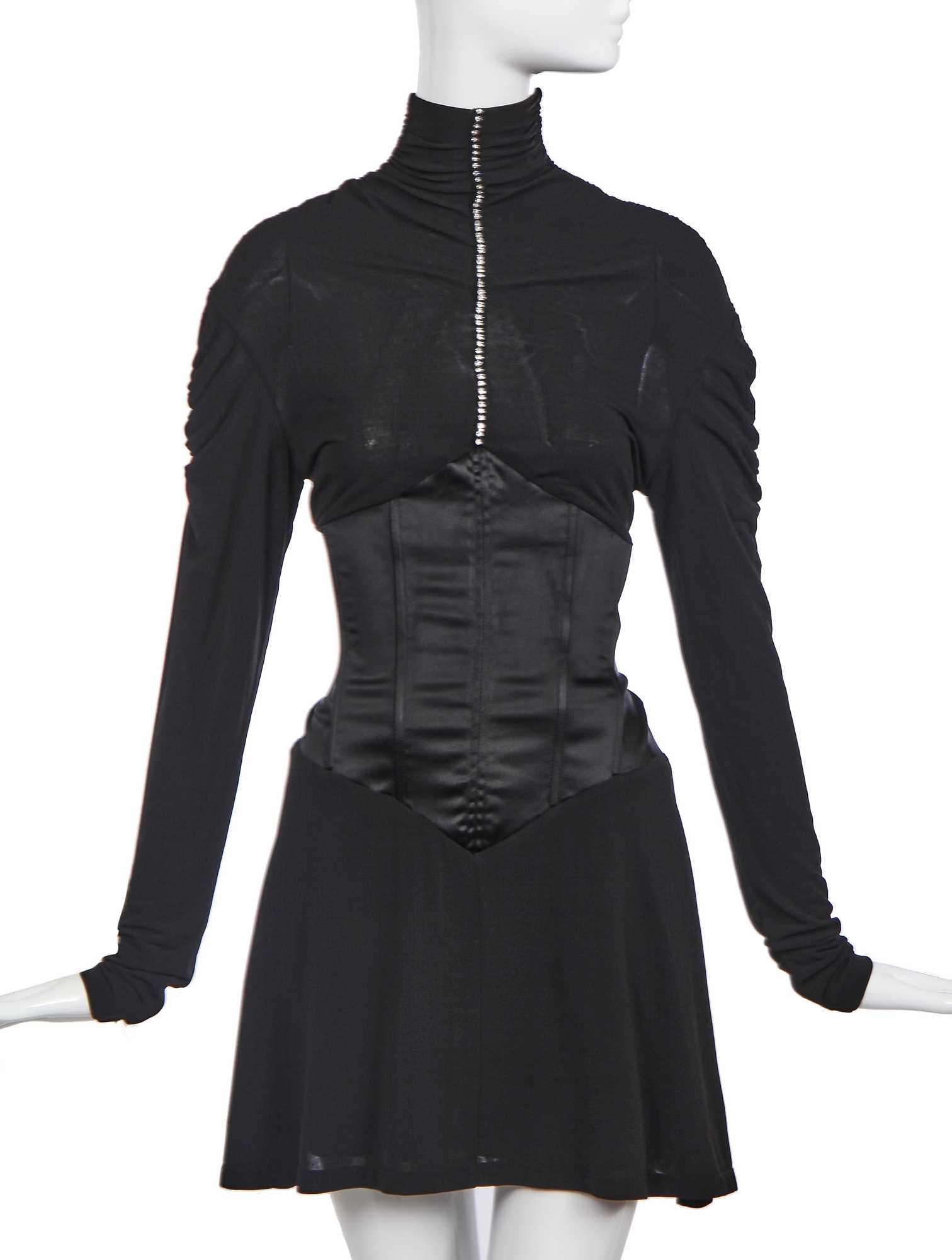 Lot 204 - An Alexander McQueen black satin and stretch jersey dress, mid 1990s-early 2000s