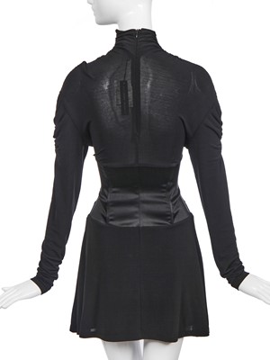 Lot 204 - An Alexander McQueen black satin and stretch jersey dress, mid 1990s-early 2000s
