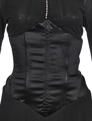 Lot 204 - An Alexander McQueen black satin and stretch jersey dress, mid 1990s-early 2000s