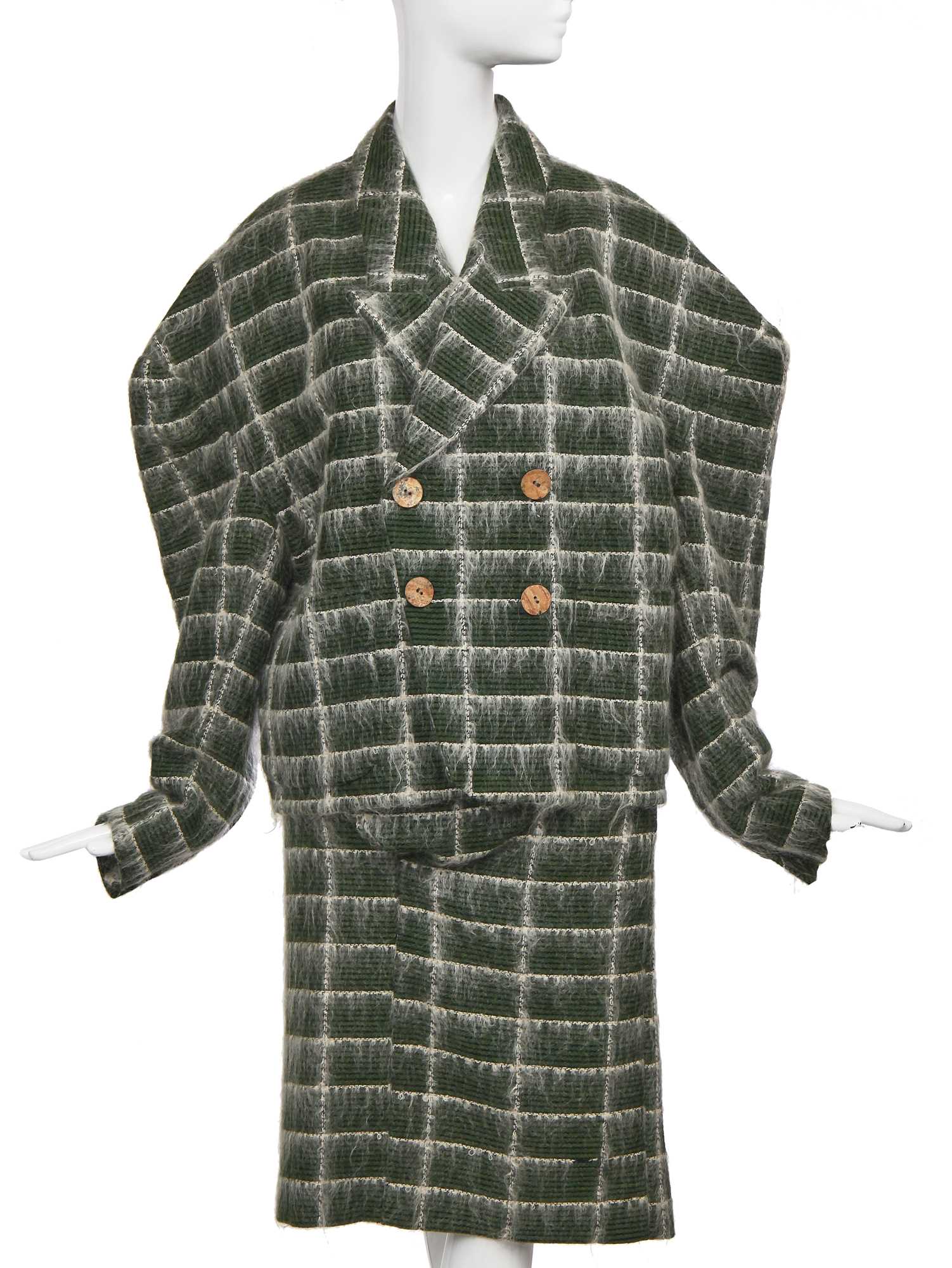 Lot 276 - A rare John Galliano green Linton tweed suit, 'The Ludic Game' collection, Autumn-Winter 1985-86