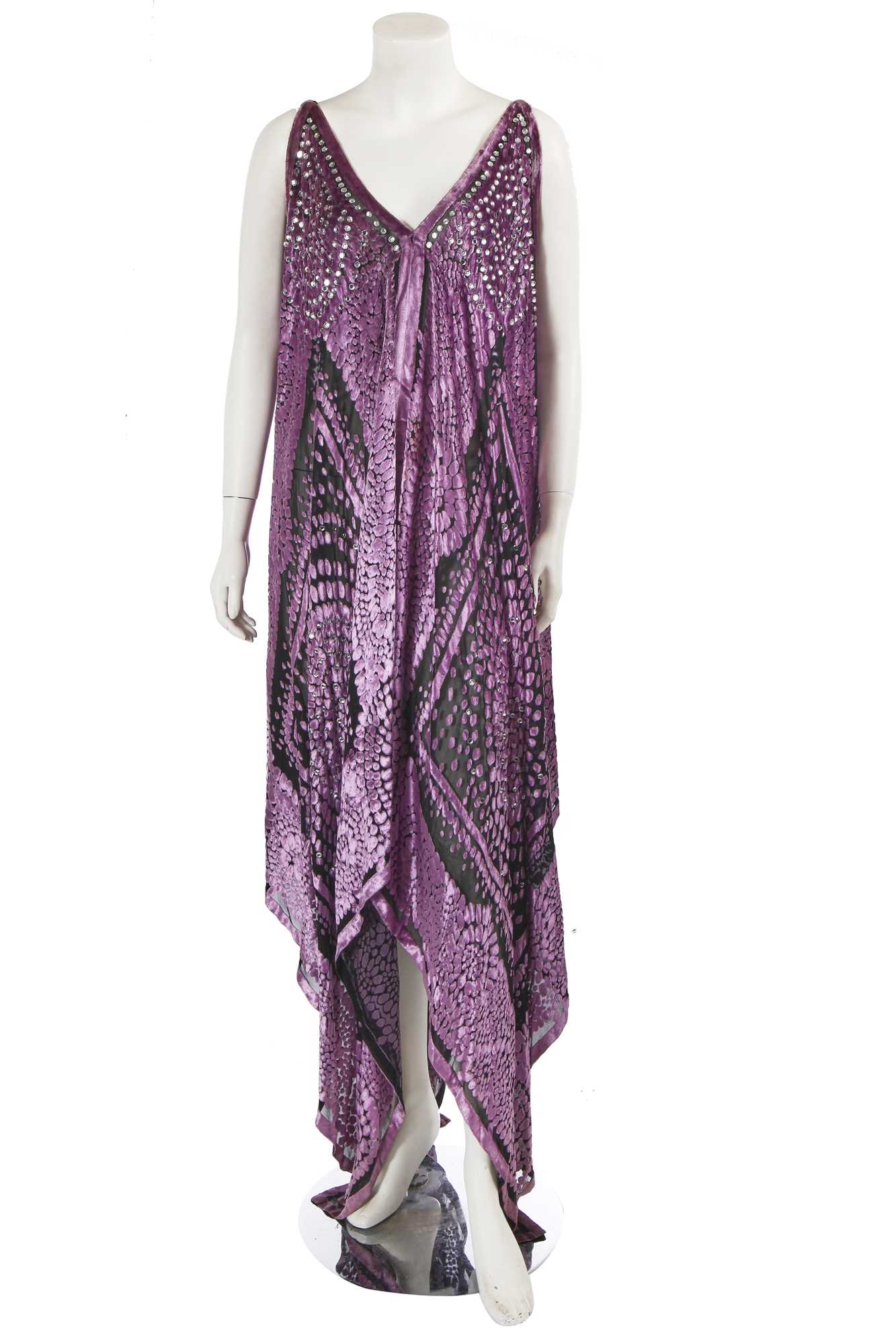 Lot 389 - A Paco Rabanne purple devoré velvet dress, 1980s