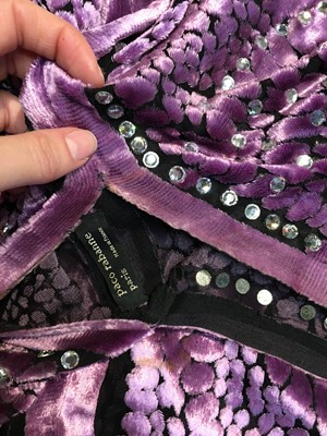 Lot 389 - A Paco Rabanne purple devoré velvet dress, 1980s