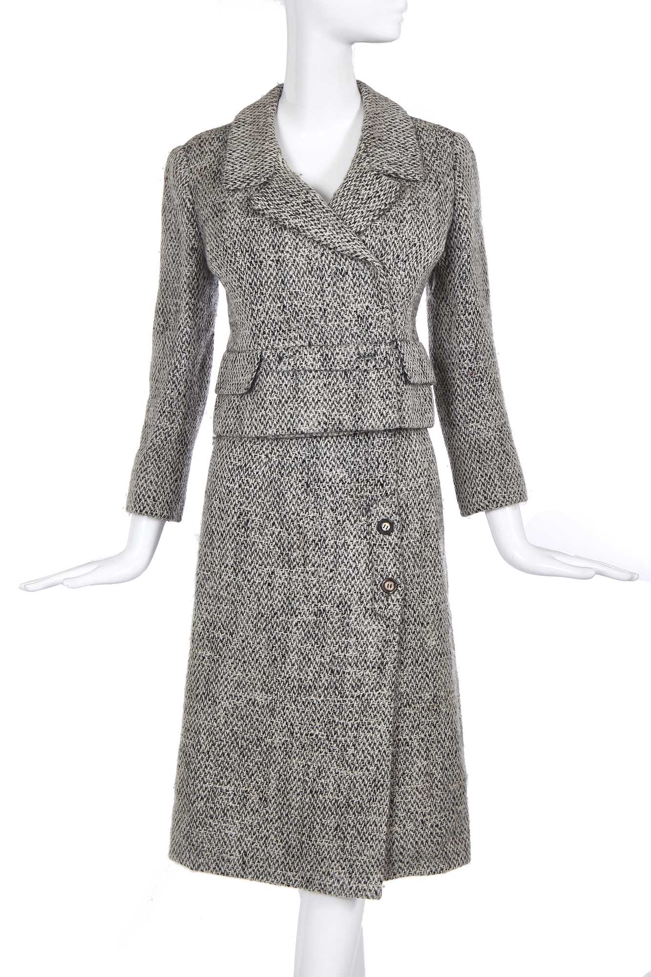 Lot 340 - A Christian Dior haute couture by Marc Bohan grey tweed suit, Model 135, 'Shopping', Spring-Summer 1964