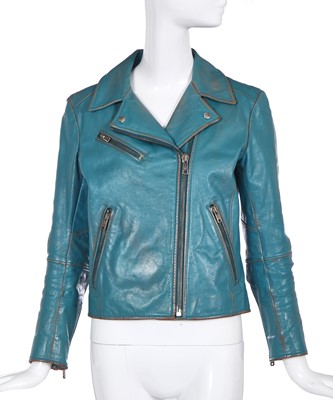 Lot 55 - A Prada distressed blue leather biker jacket, 2013