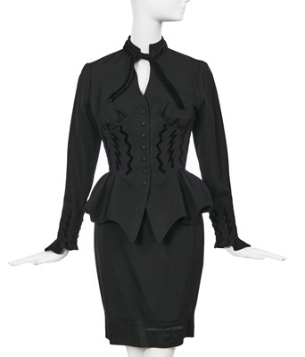 Lot 141 - A Thierry Mugler black cotton gaberdine and velvet suit, circa 1`990