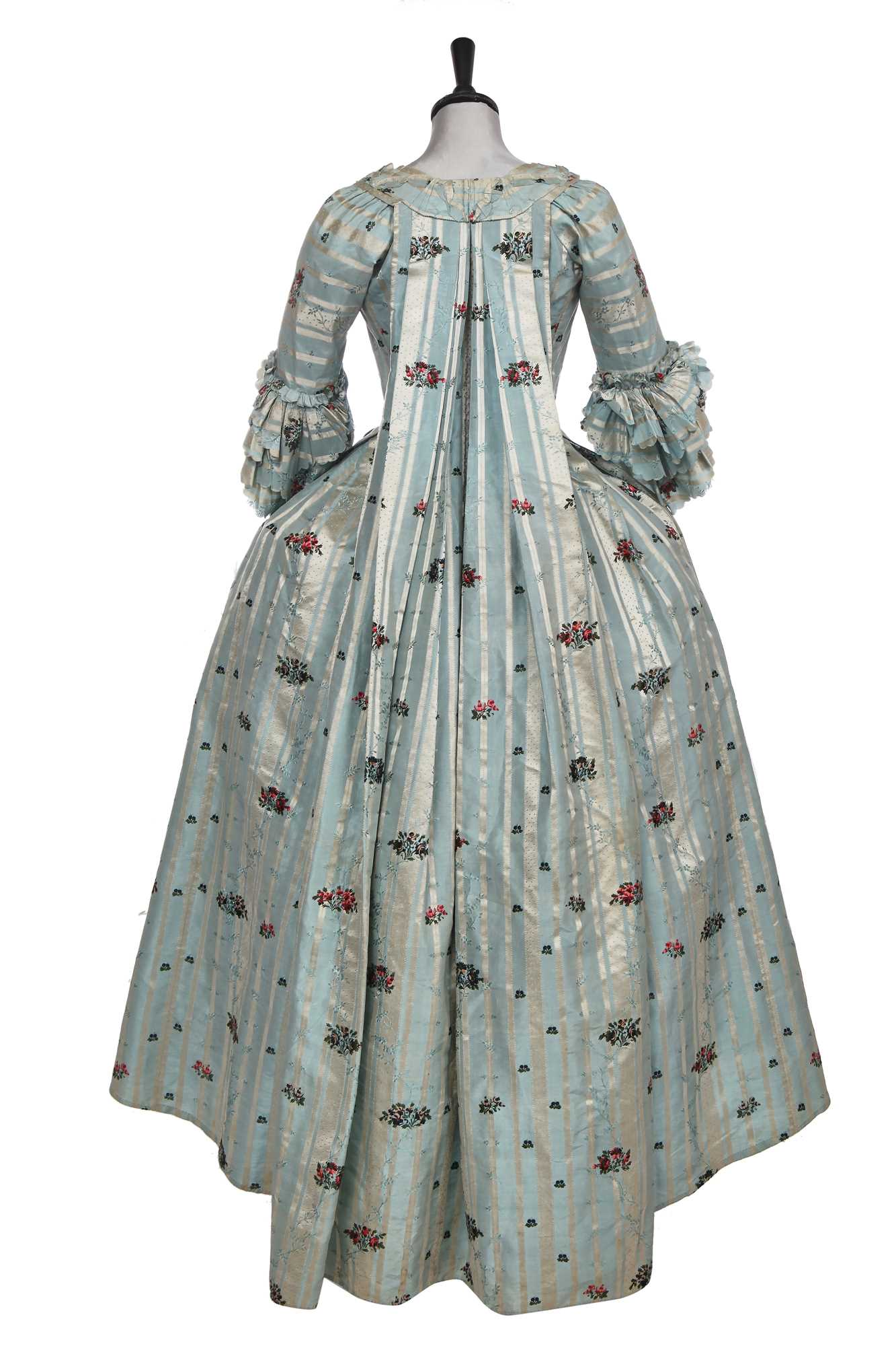 Lot 419 - A fine striped Spitalfields silk robe à la française (sack back), English, circa 1775