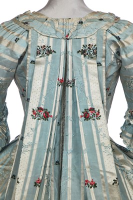 Lot 419 - A fine striped Spitalfields silk robe à la française (sack back), English, circa 1775