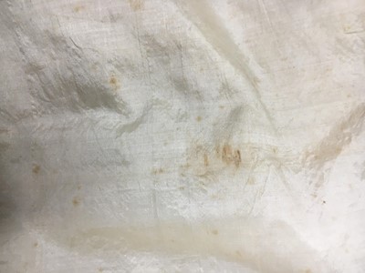 Lot 424 - An ivory striped silk robe a l'Anglaise, 1773