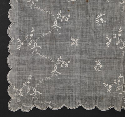 Lot 424 - An ivory striped silk robe a l'Anglaise, 1773