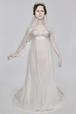 Lot 43 - A fine Indian muslin bridal gown with long train, English, 1805