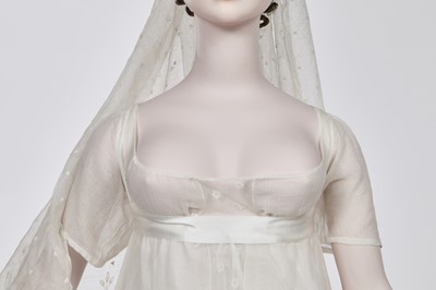 Lot 43 - A fine Indian muslin bridal gown with long train, English, 1805