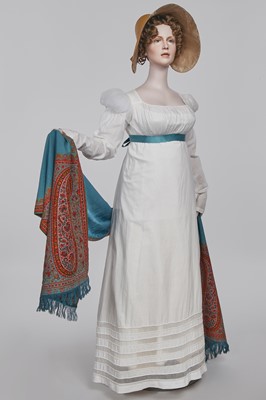 Lot 110 - A white percale cotton gown, English, circa 1815