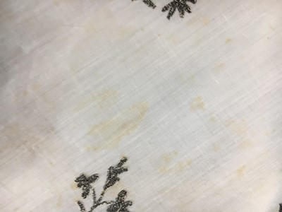 Lot 33 - A white cotton gown with silver Indian embroidery with pointed train, German, 1803-1805