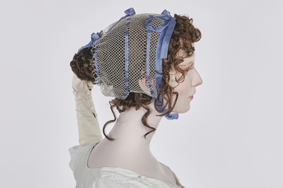 Lot 4 - A white linen and lace gown with long train American, circa 1798-1800